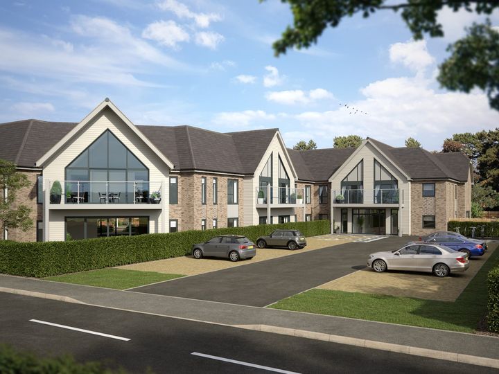 CGI of the Coxheath development, a care home with glazed gables and a landscaped car park